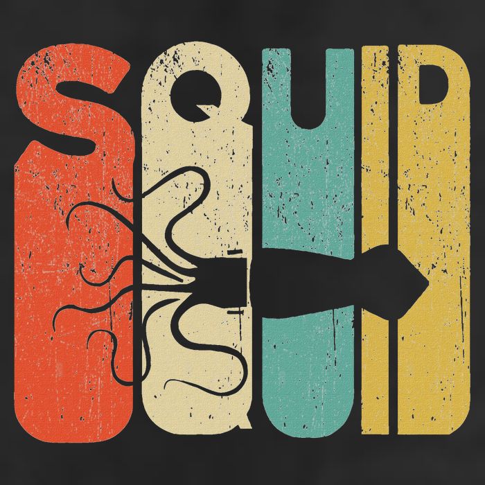 Vintage Style Squid Silhouette Funny Squid Golf Towel