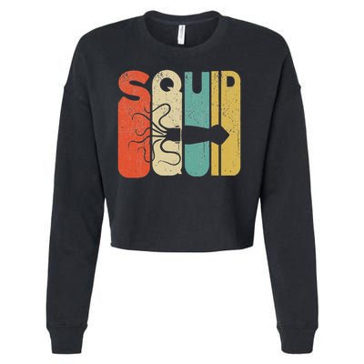 Vintage Style Squid Silhouette Funny Squid Cropped Pullover Crew