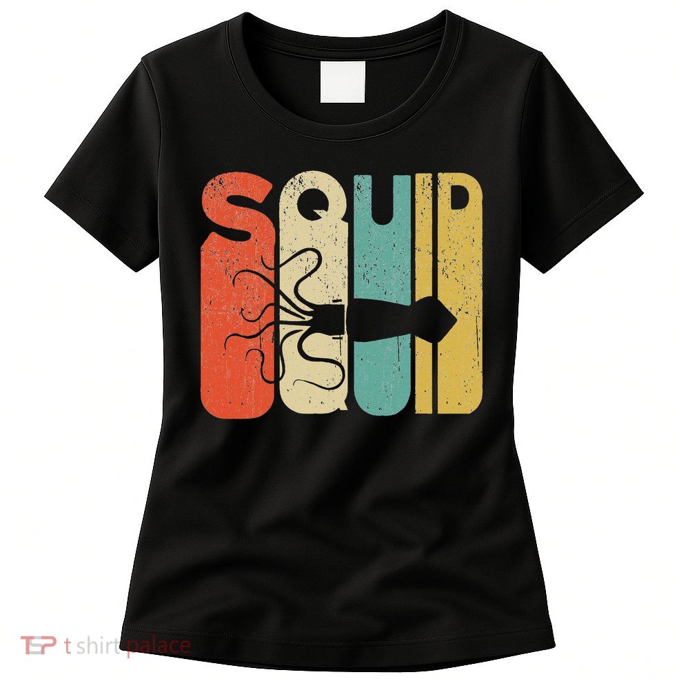Vintage Style Squid Silhouette Funny Squid Womens T-Shirt