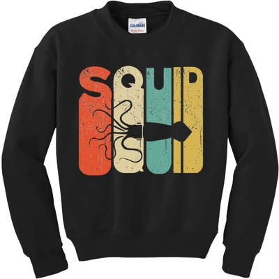Vintage Style Squid Silhouette Funny Squid Kids Sweatshirt