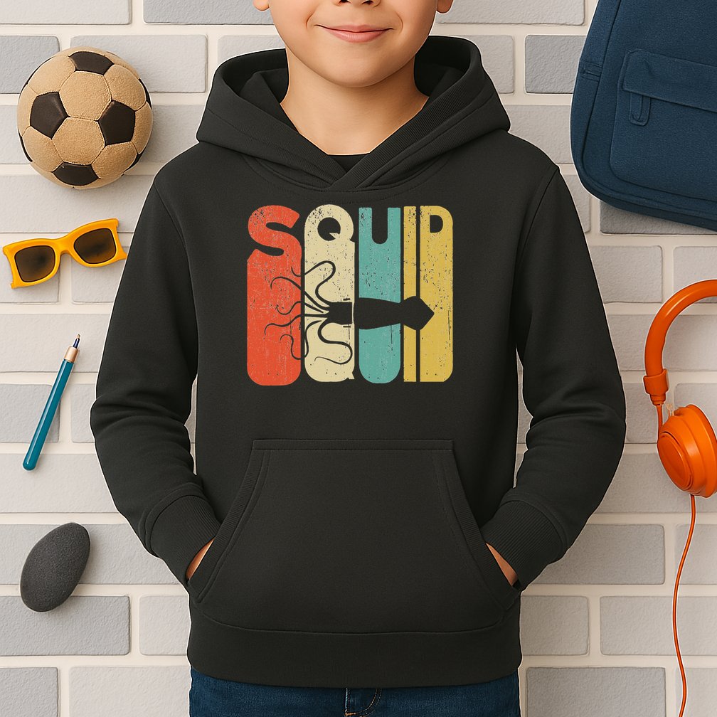 Vintage Style Squid Silhouette Funny Squid Kids Hoodie