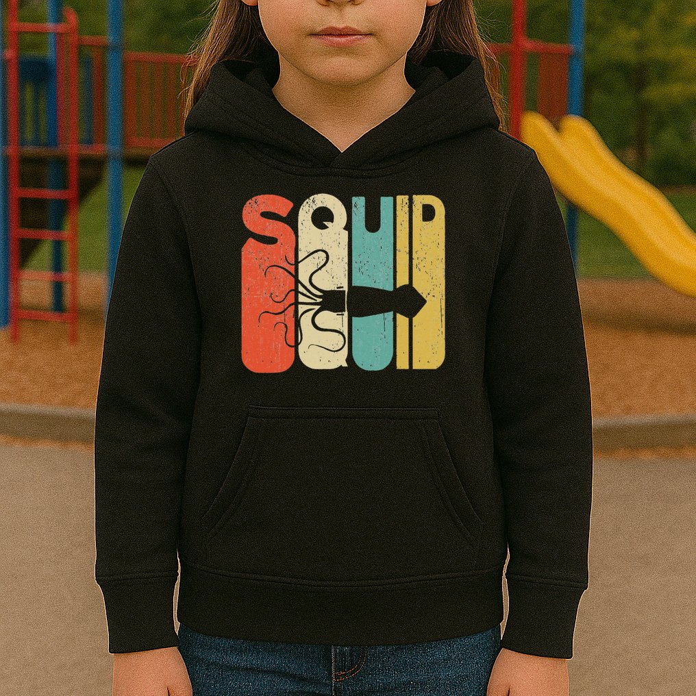 Vintage Style Squid Silhouette Funny Squid Kids Hoodie