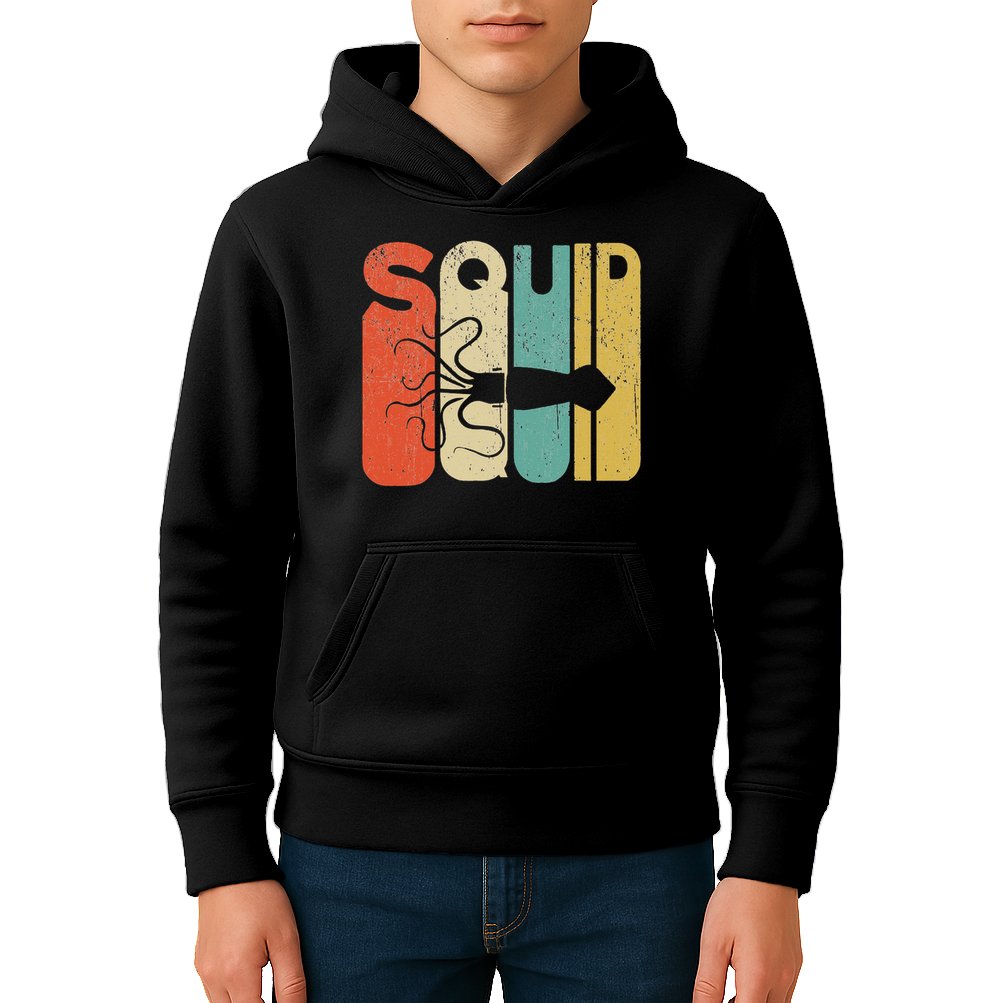 Vintage Style Squid Silhouette Funny Squid Kids Hoodie