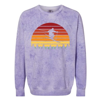 Vintage Sunset Skiing Gift For Skiers Colorblast Crewneck Sweatshirt