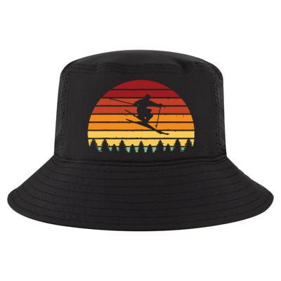 Vintage Sunset Skiing Gift For Skiers Cool Comfort Performance Bucket Hat