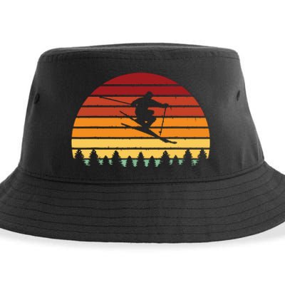 Vintage Sunset Skiing Gift For Skiers Sustainable Bucket Hat