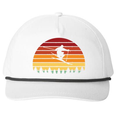 Vintage Sunset Skiing Gift For Skiers Snapback Five-Panel Rope Hat