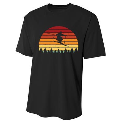 Vintage Sunset Skiing Gift For Skiers Performance Sprint T-Shirt