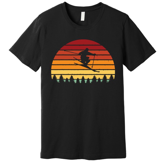 Vintage Sunset Skiing Gift For Skiers Premium T-Shirt