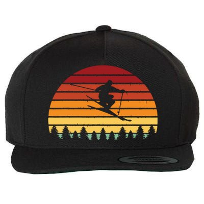 Vintage Sunset Skiing Gift For Skiers Wool Snapback Cap