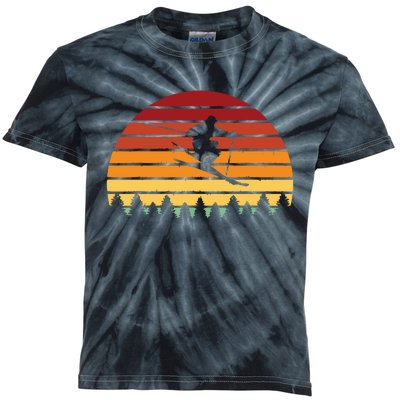 Vintage Sunset Skiing Gift For Skiers Kids Tie-Dye T-Shirt