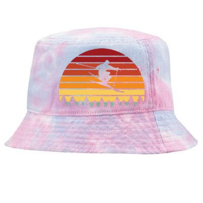 Vintage Sunset Skiing Gift For Skiers Tie-Dyed Bucket Hat