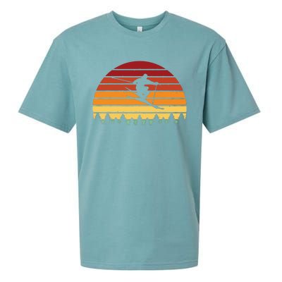 Vintage Sunset Skiing Gift For Skiers Sueded Cloud Jersey T-Shirt