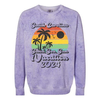 Vintage Sand Sea Sun Vacation 2024 South Carolina Beach Gift Colorblast Crewneck Sweatshirt