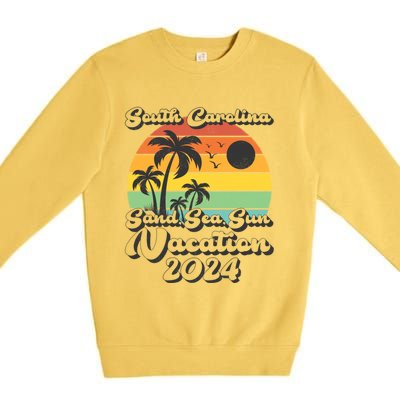 Vintage Sand Sea Sun Vacation 2024 South Carolina Beach Gift Premium Crewneck Sweatshirt