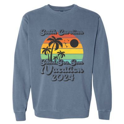 Vintage Sand Sea Sun Vacation 2024 South Carolina Beach Gift Garment-Dyed Sweatshirt