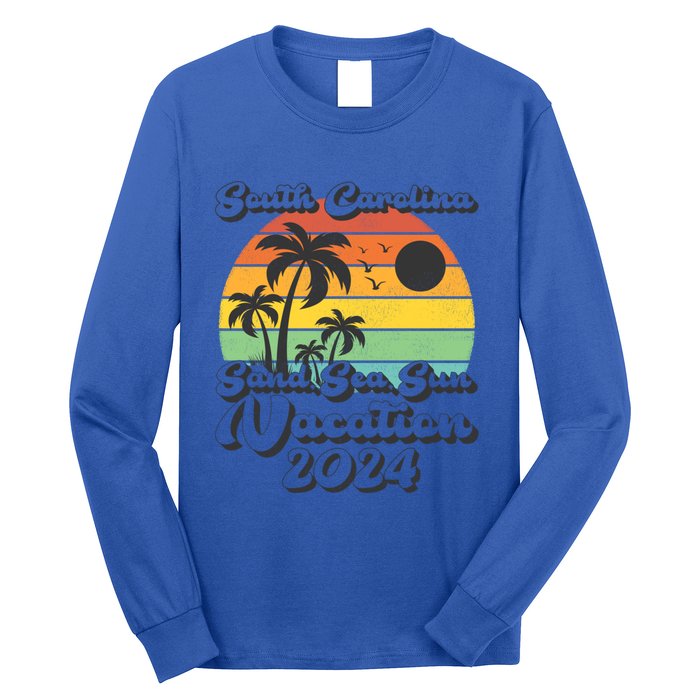 Vintage Sand Sea Sun Vacation 2024 South Carolina Beach Gift Long Sleeve Shirt