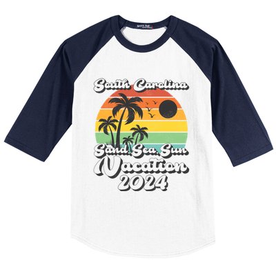 Vintage Sand Sea Sun Vacation 2024 South Carolina Beach Gift Baseball Sleeve Shirt