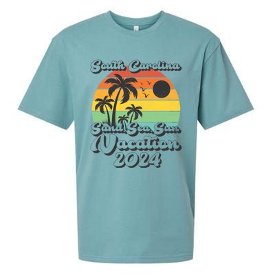 Vintage Sand Sea Sun Vacation 2024 South Carolina Beach Gift Sueded Cloud Jersey T-Shirt