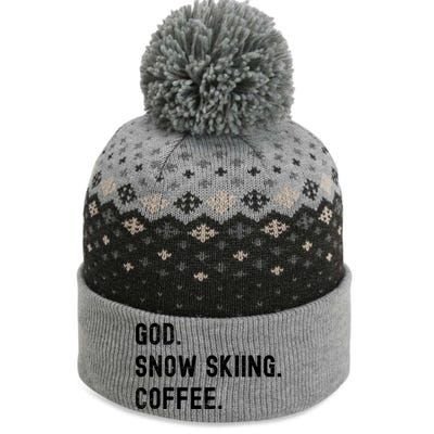 Vintages Snow Skiing And Coffee Distressed Gift The Baniff Cuffed Pom Beanie