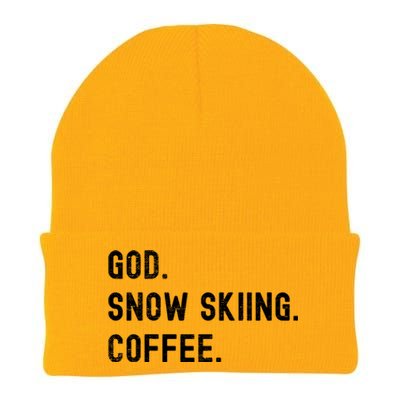 Vintages Snow Skiing And Coffee Distressed Gift Knit Cap Winter Beanie