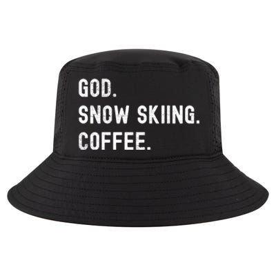 Vintages Snow Skiing And Coffee Distressed Gift Cool Comfort Performance Bucket Hat