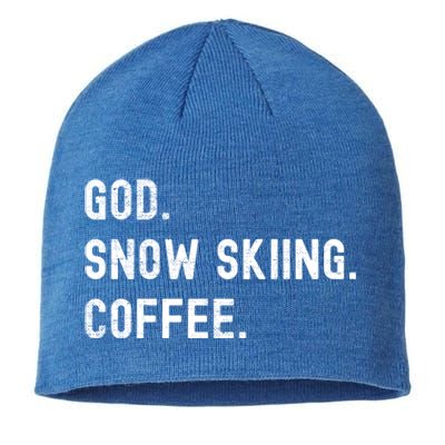 Vintages Snow Skiing And Coffee Distressed Gift Sustainable Beanie