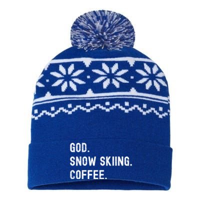 Vintages Snow Skiing And Coffee Distressed Gift USA-Made Snowflake Beanie