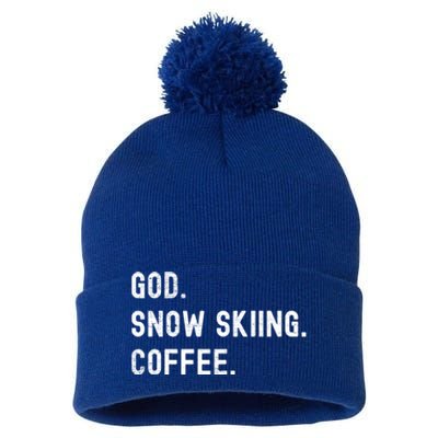 Vintages Snow Skiing And Coffee Distressed Gift Pom Pom 12in Knit Beanie