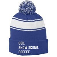 Vintages Snow Skiing And Coffee Distressed Gift Stripe Pom Pom Beanie