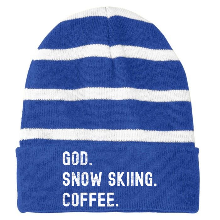 Vintages Snow Skiing And Coffee Distressed Gift Striped Beanie with Solid Band