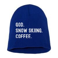 Vintages Snow Skiing And Coffee Distressed Gift Short Acrylic Beanie