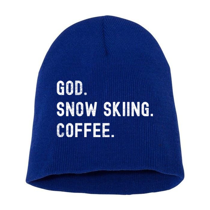 Vintages Snow Skiing And Coffee Distressed Gift Short Acrylic Beanie