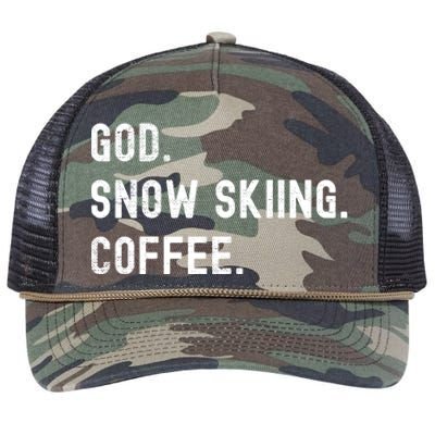 Vintages Snow Skiing And Coffee Distressed Gift Retro Rope Trucker Hat Cap