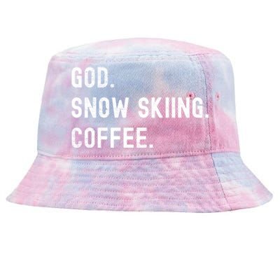 Vintages Snow Skiing And Coffee Distressed Gift Tie-Dyed Bucket Hat