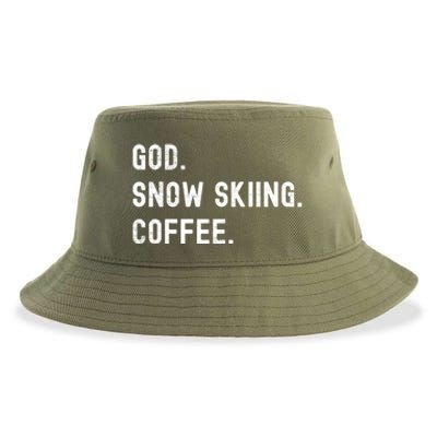 Vintages Snow Skiing And Coffee Distressed Gift Sustainable Bucket Hat