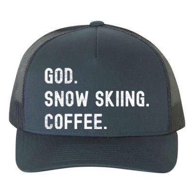 Vintages Snow Skiing And Coffee Distressed Gift Yupoong Adult 5-Panel Trucker Hat