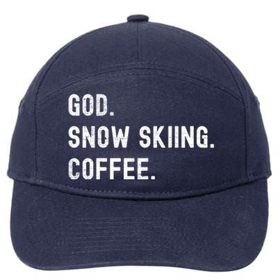 Vintages Snow Skiing And Coffee Distressed Gift 7-Panel Snapback Hat