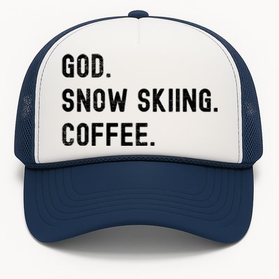 Vintages Snow Skiing And Coffee Distressed Gift Trucker Hat