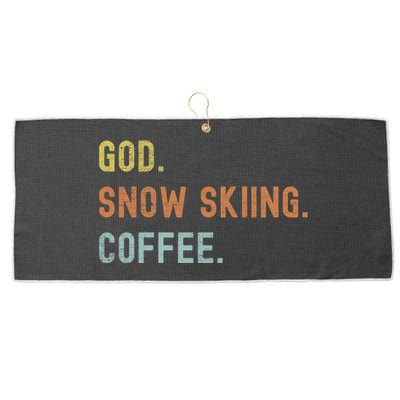 Vintages Snow Skiing And Coffee Distressed Gift Large Microfiber Waffle Golf Towel