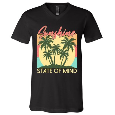 Vintage Sunshine State Of Mind Tropical Palm Trees Vacation Time V-Neck T-Shirt