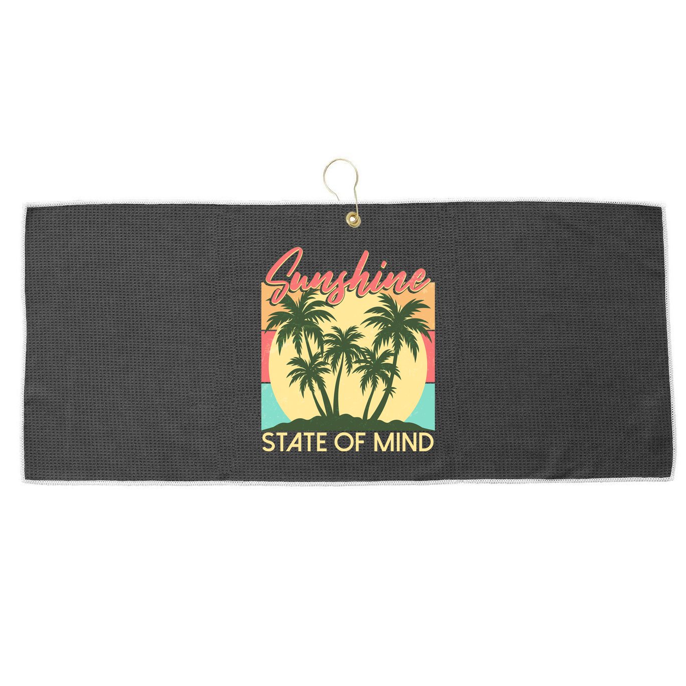 Vintage Sunshine State Of Mind Tropical Palm Trees Vacation Time Large Microfiber Waffle Golf Towel