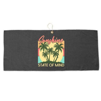 Vintage Sunshine State Of Mind Tropical Palm Trees Vacation Time Large Microfiber Waffle Golf Towel