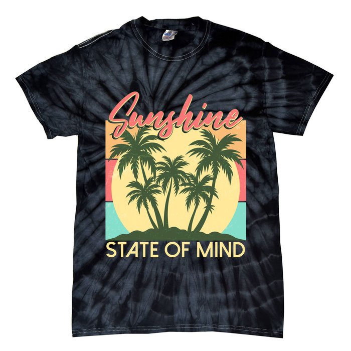 Vintage Sunshine State Of Mind Tropical Palm Trees Vacation Time Tie-Dye T-Shirt