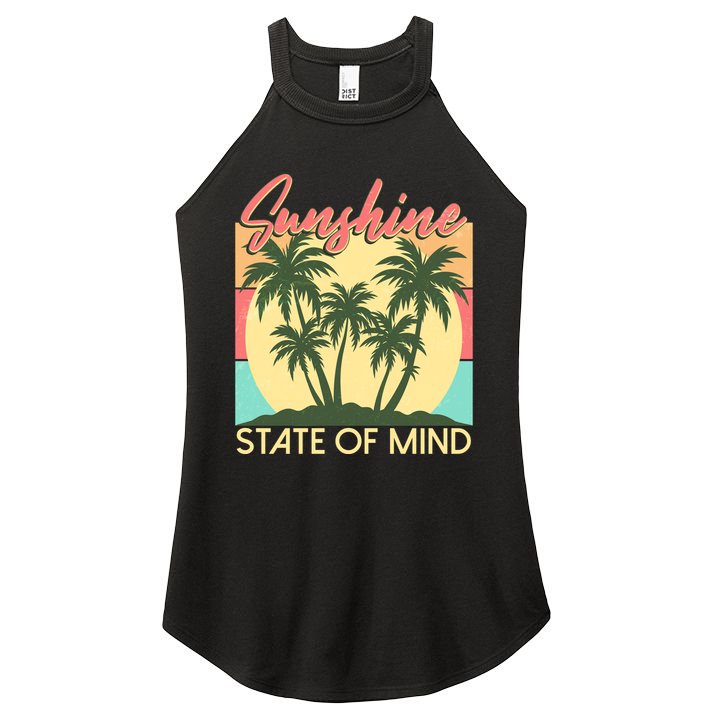 Vintage Sunshine State Of Mind Tropical Palm Trees Vacation Time Women's Perfect Tri Rocker Tank