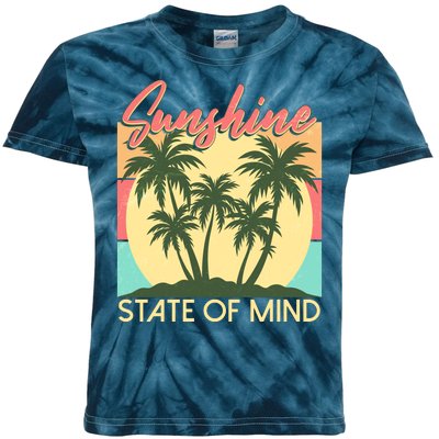 Vintage Sunshine State Of Mind Tropical Palm Trees Vacation Time Kids Tie-Dye T-Shirt