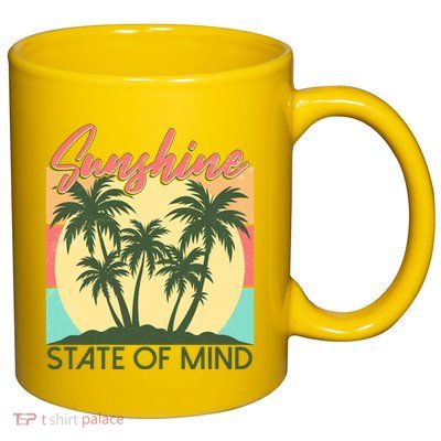 Vintage Sunshine State Of Mind Tropical Palm Trees Vacation Time 11oz C Handle Ceramic Mug