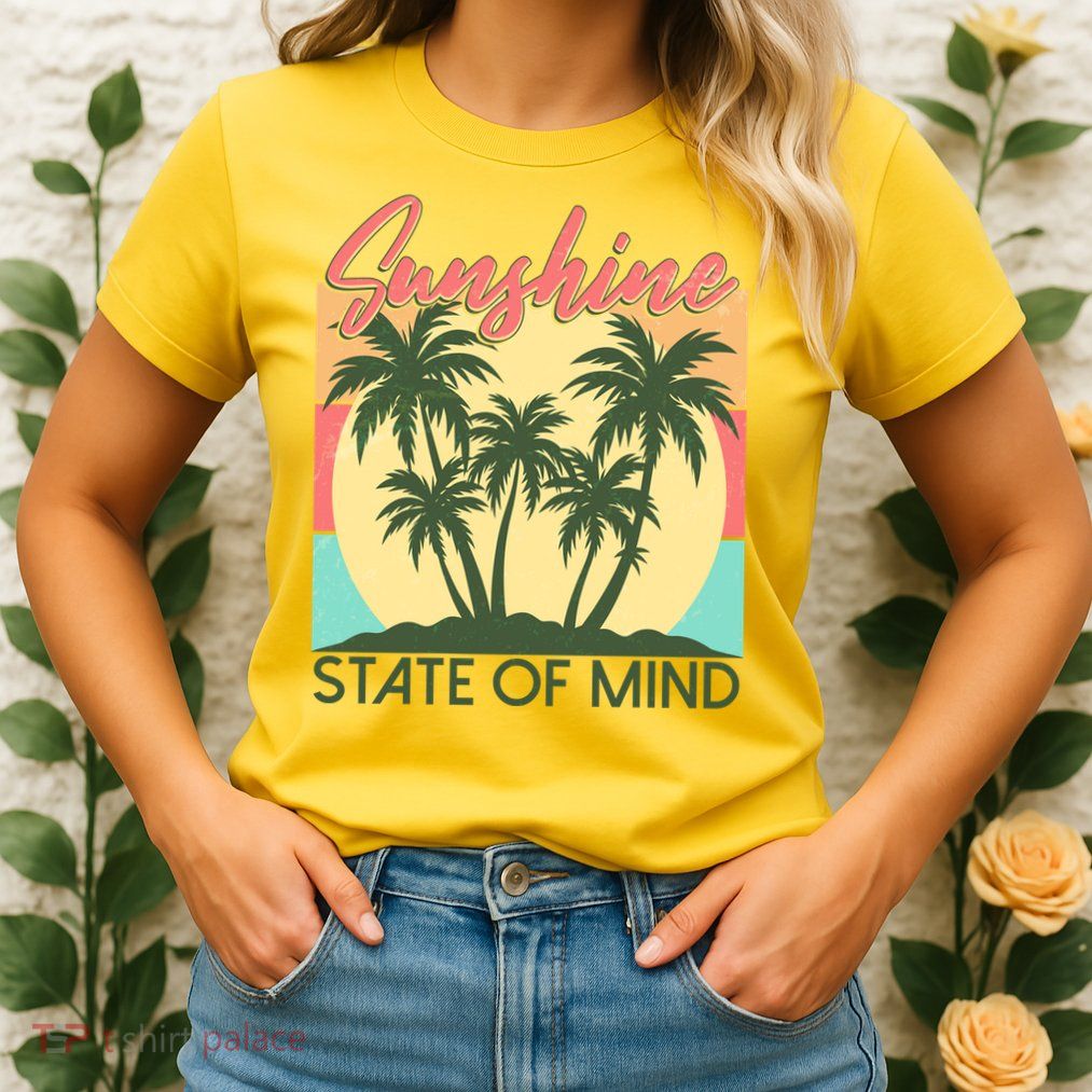 Vintage Sunshine State Of Mind Tropical Palm Trees Vacation Time Womens T-Shirt
