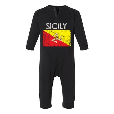 Vintage Sicily Sicilian Flag Pride Gift Cute Gift Infant Fleece One Piece