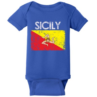 Vintage Sicily Sicilian Flag Pride Gift Cute Gift Baby Bodysuit